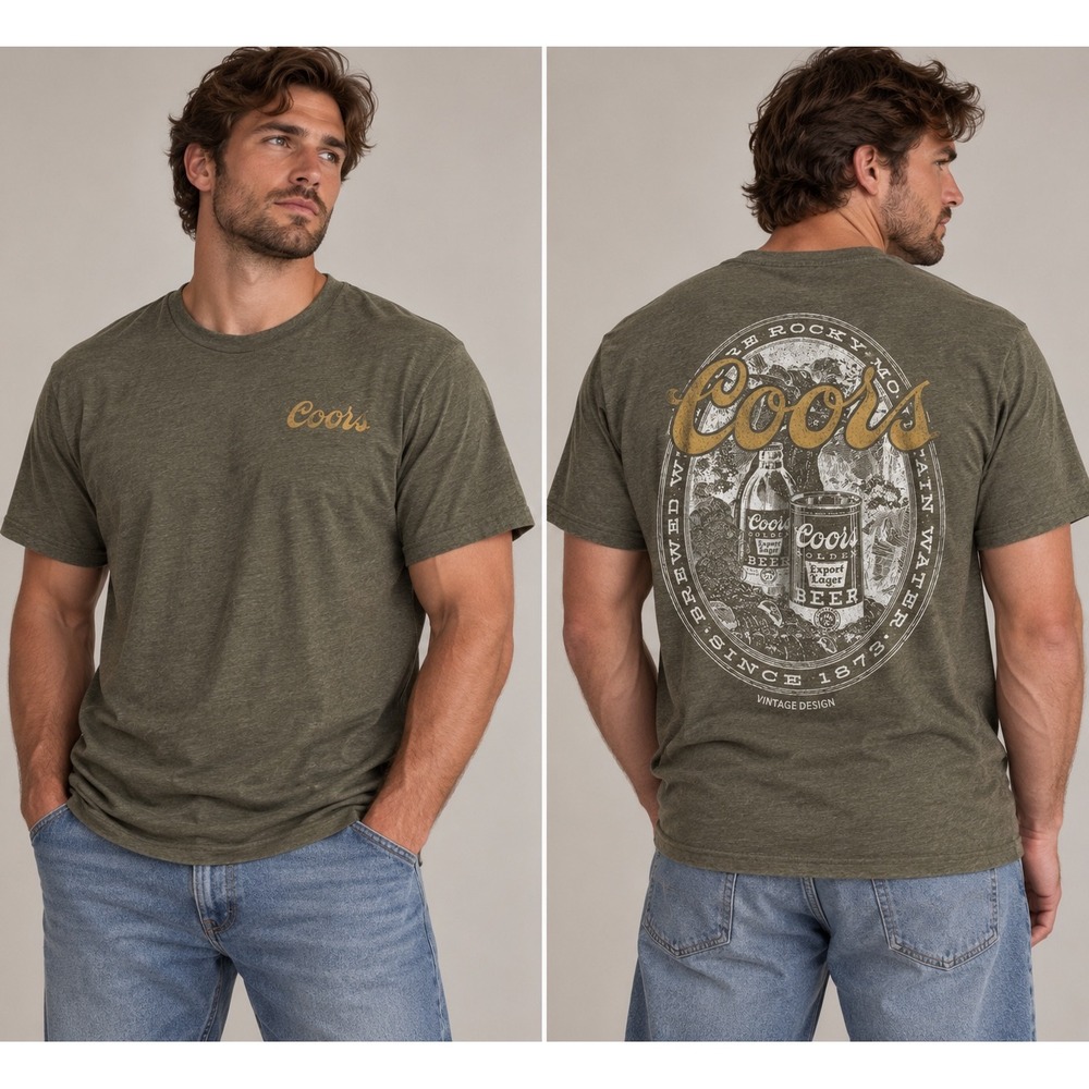 Coors Banquet Beer Graphic T-Shirt Mens Large Olive Green sz L